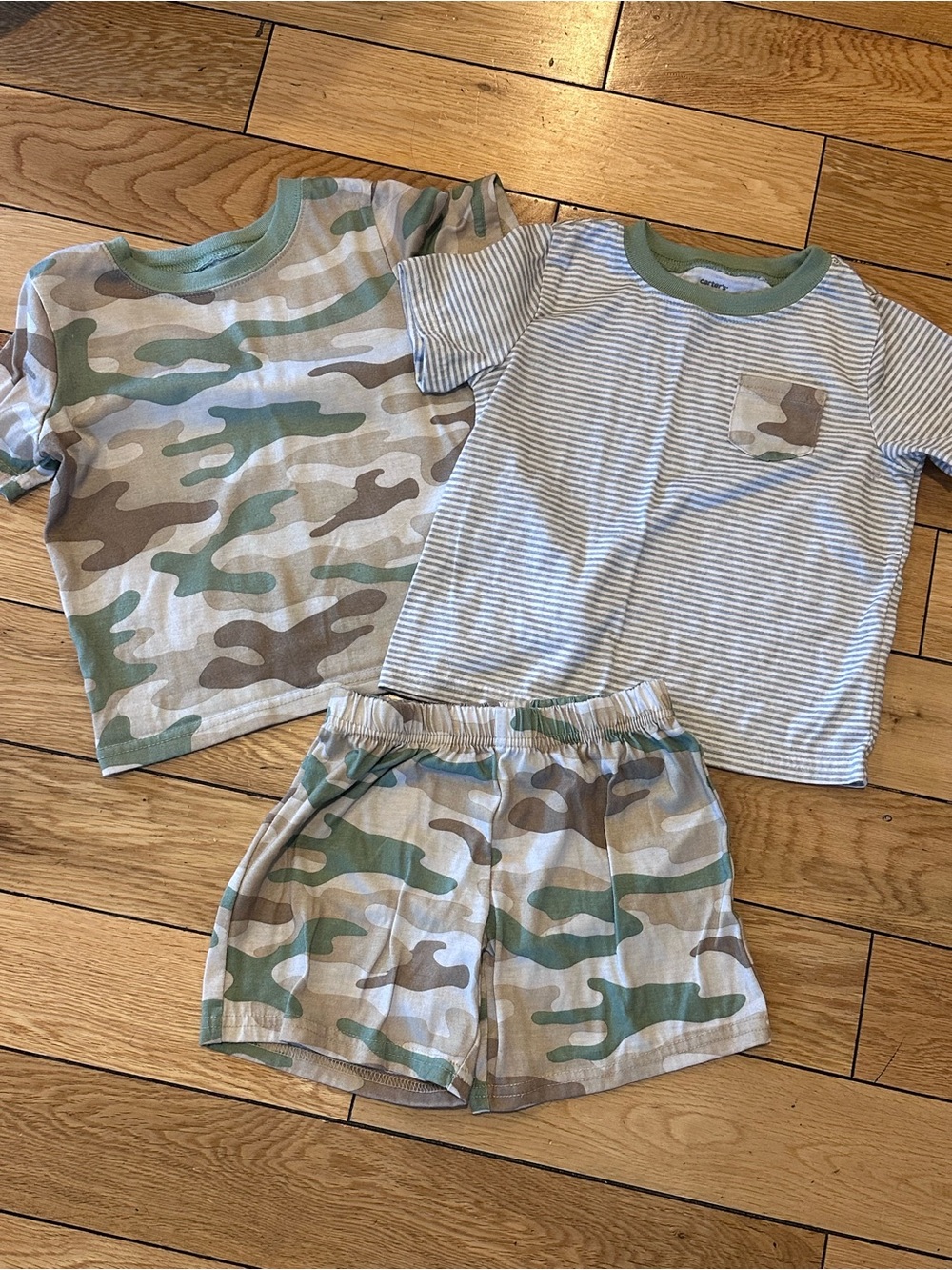 Carter's Green & Tan Camo + Stripe Kids Pajama Set